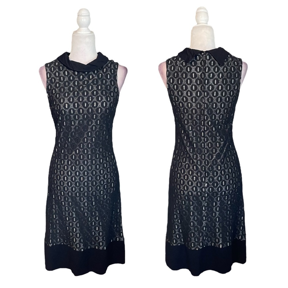 Vintage Jon McCauley Black Silver Patterned Cowl Neck Shift Dress